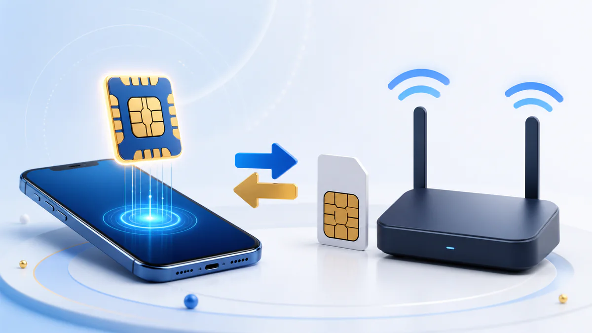 eSIM, physical SIM and WiFi device illustration
