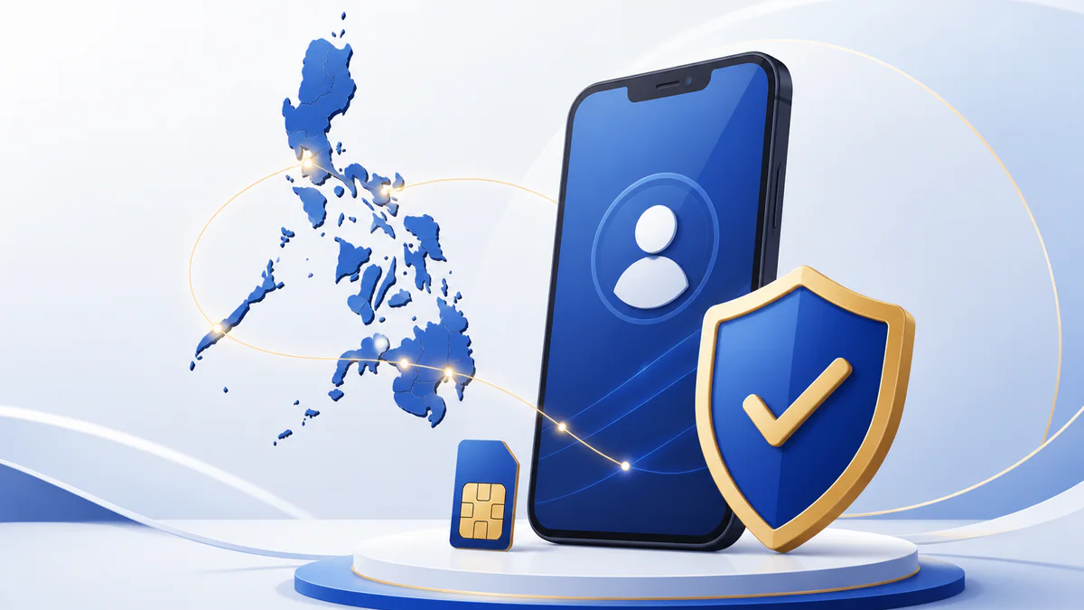 Illustration of a phone, Philippine map and SIM card representing secure SIM registration